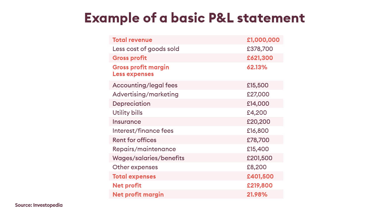 Example of a basic P&L Statement